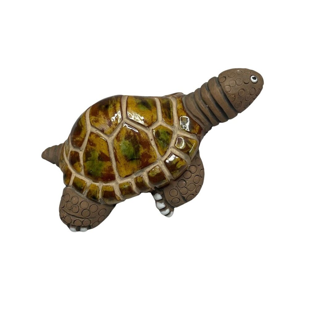 Casals Hand Made Glazed Shell Pottery Turtle Tortoise Figurine 5.5” Brown